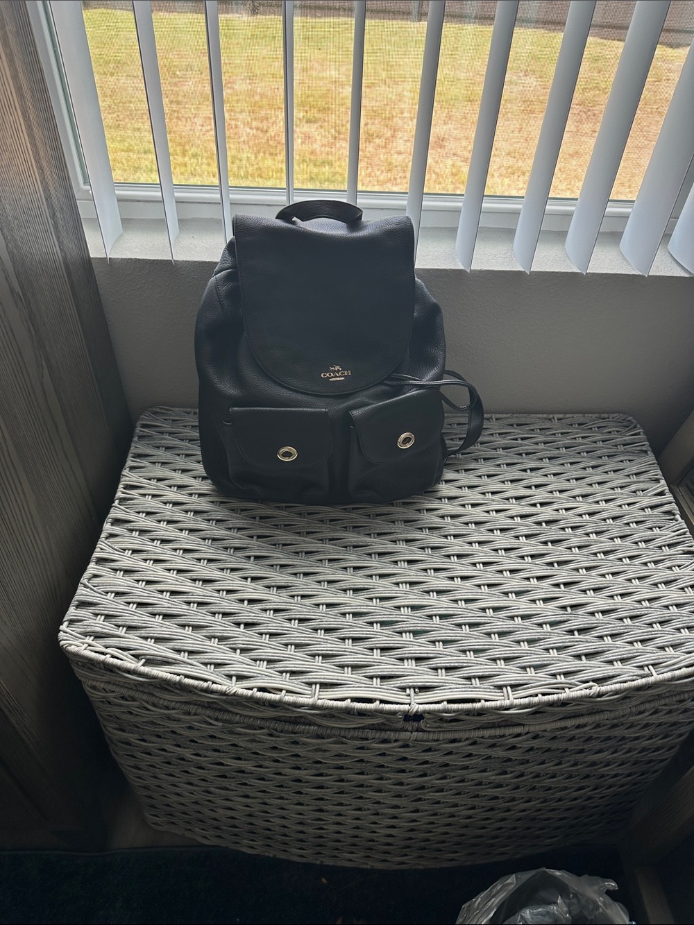Coach Black Leather Pebble Backpack with Front Pockets. Signs of wear as shown